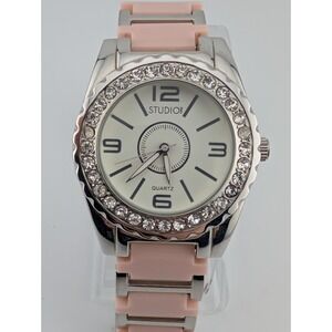 Studio Time Watch Women 38mm Case PInk & Silver 7.75" Band- New Battery